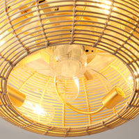 Boho Handwoven Rattan Caged Ceiling Fan with Light – 20 Inch, 4-Light