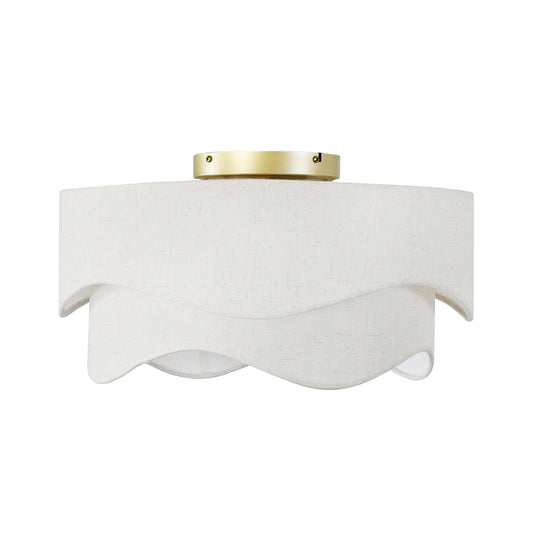 Boho Cream Linen Flush Mount Ceiling Fan with Light – 20 Inch, 4-Light
