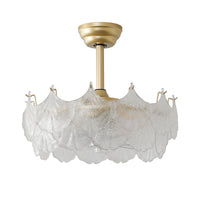 Modern Brushed Gold Ginkgo Leaf Glass Caged Ceiling Fan with Light – 19 Inch
