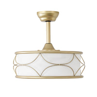Modern Gold Fabric Shade Caged Ceiling Fan with Light – 18 Inch, 4-Light