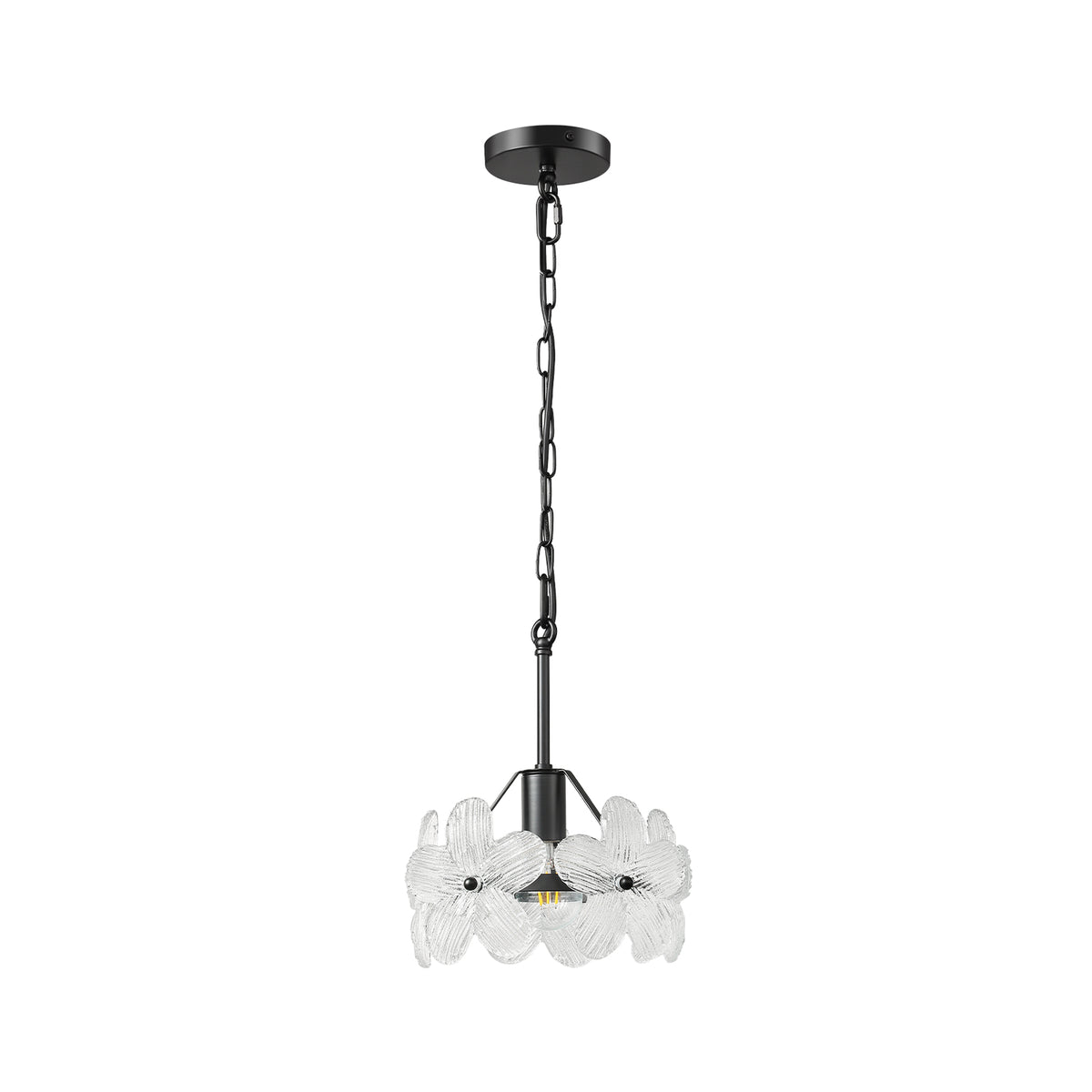 Modern 5-Petal Ribbed Glass Pendant Light – 10.1 Inch, 1-Light