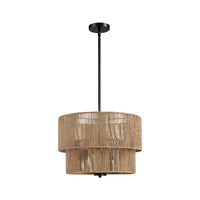 Boho Hand-Woven Rattan Drum Chandelier – 18 Inch, 5-Light