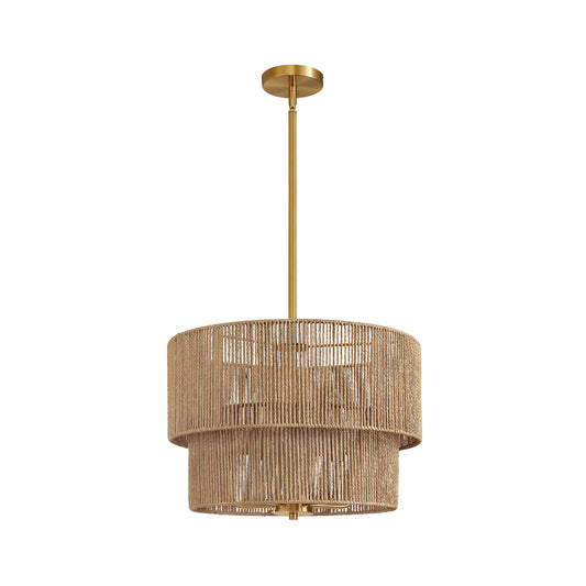Boho Hand-Woven Rattan Drum Chandelier – 18 Inch, 5-Light