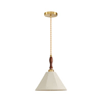 Retro walnut wood-colored fabric cone chandelier