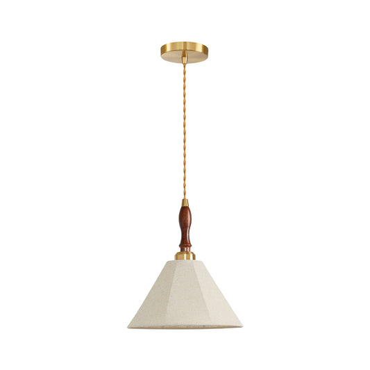 Retro walnut wood-colored fabric cone chandelier