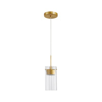 Brushed Gold Ribbed Glass Integrated LED Pendant Light – 1-Light