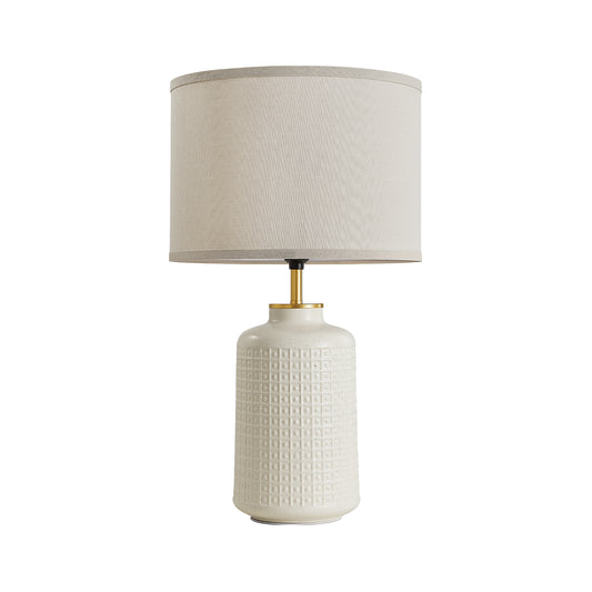 Farmhouse Textured Ceramic Table Lamp with Linen Shade – 23 Inch