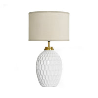 Farmhouse Faceted Ceramic Table Lamp with Linen Shade – 23 Inch