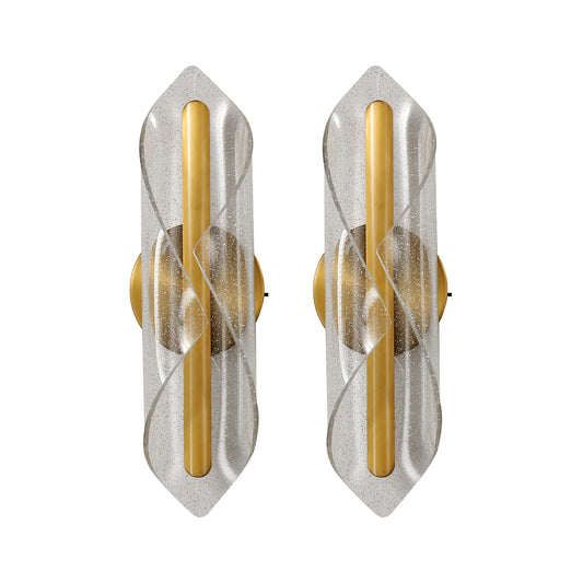 Modern Twisted Acrylic Integrated LED Wall Sconce Set of 2 – Brushed Gold, 5CCT/RGBW