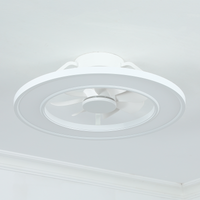 Modern White Low-Profile Flush Mount Ceiling Fan with RGB LED Light – 20 Inch