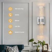 Chrome Bubble Crystal LED Wall Sconce with 3000K Warm Light