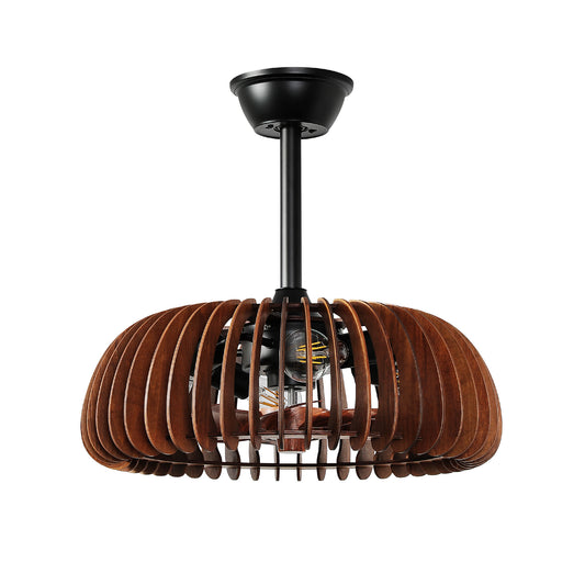 20-inch farmhouse walnut wood caged ceiling fan with light and black downrod