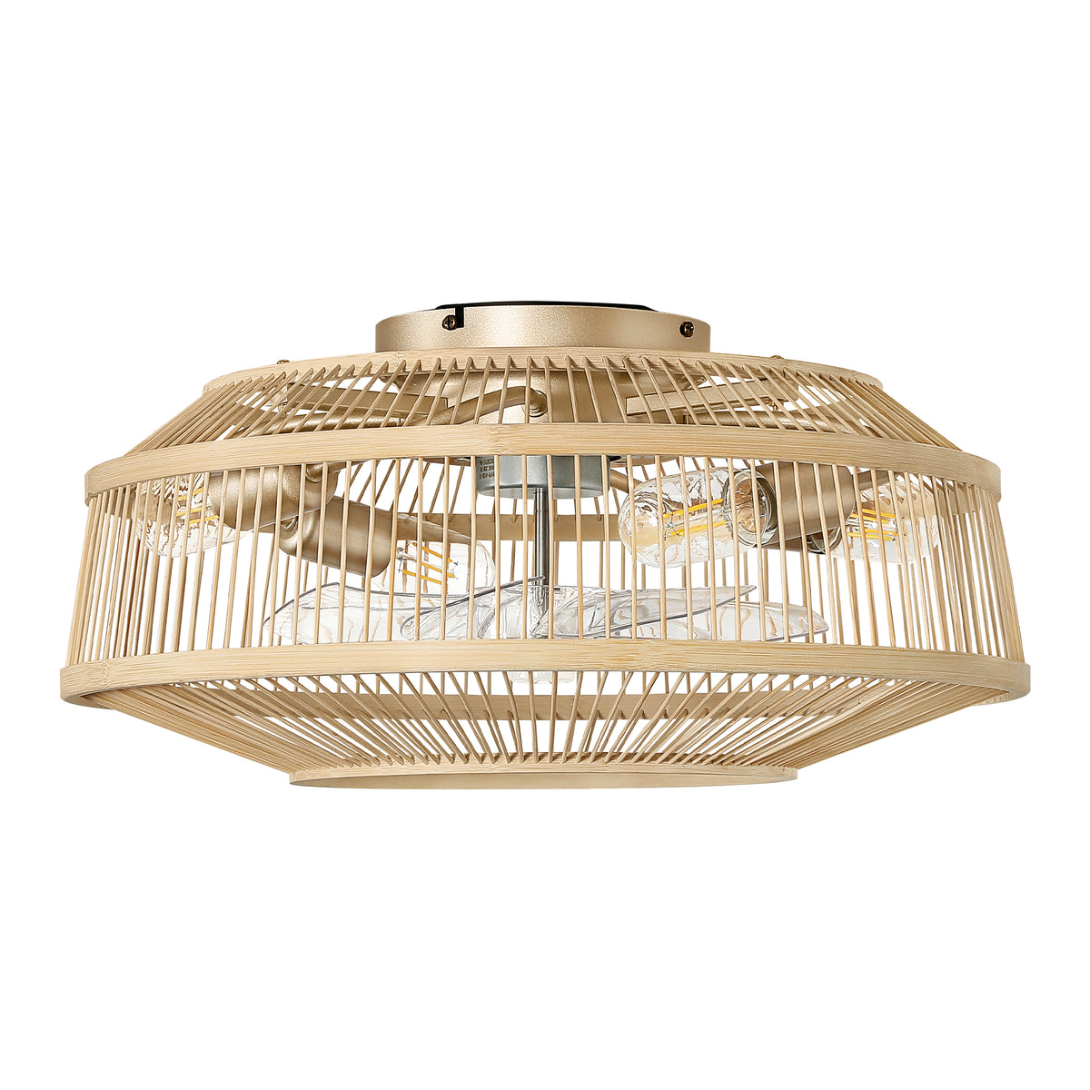Boho Rattan Caged Ceiling Fan with Light – 20 Inch, 4-Light