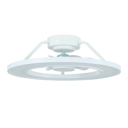 Modern White Low-Profile Flush Mount Ceiling Fan with RGB LED Light – 20 Inch
