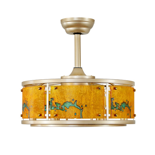 Vintage Gold Patterned Acrylic Caged Ceiling Fan with Light – 20 Inch, 6-Light