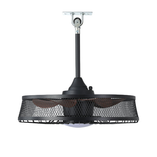 Modern Black Caged Outdoor Ceiling Fan with LED Light – 22 Inch