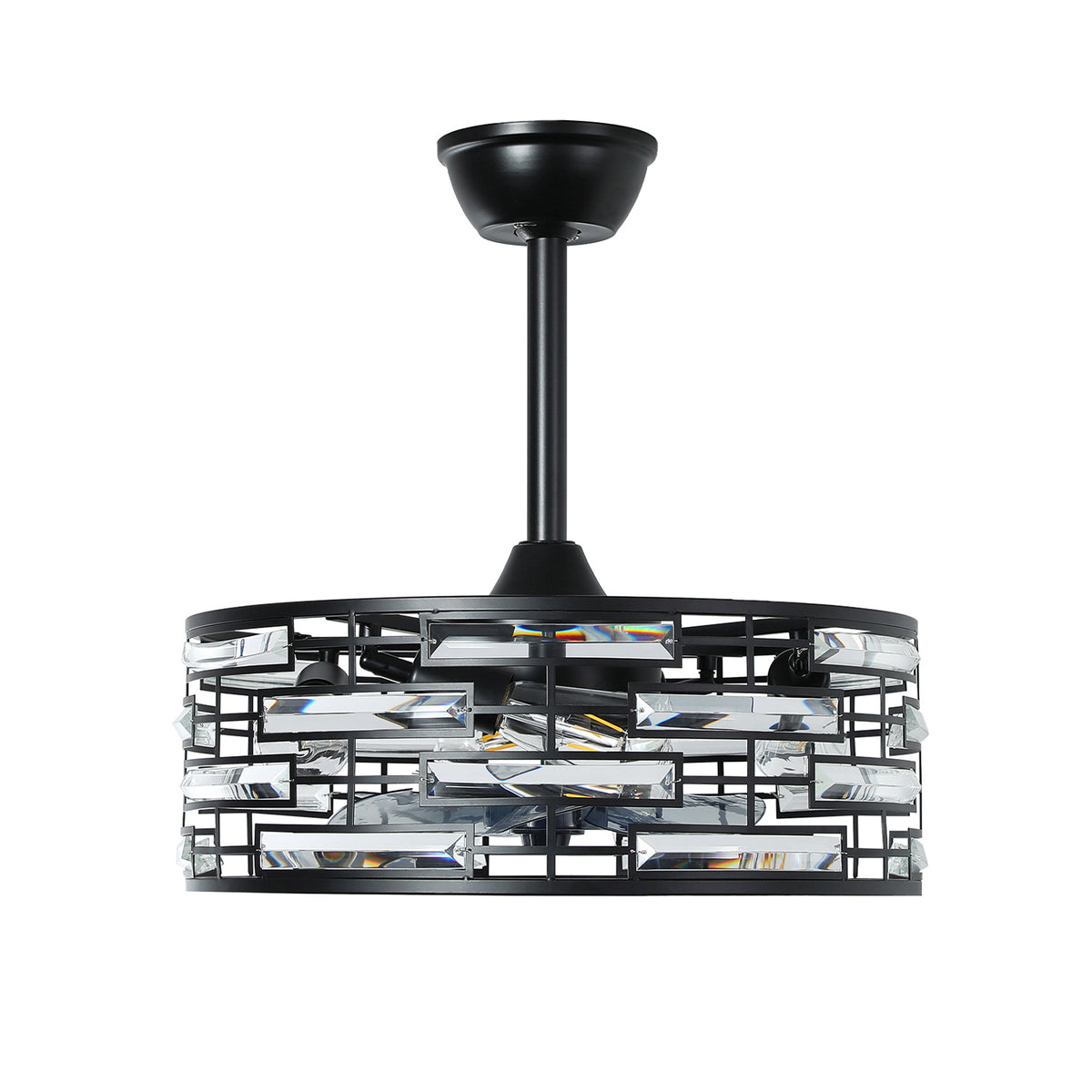 Semi Flush Mount Crystal Lantern Ceiling Fan with Light