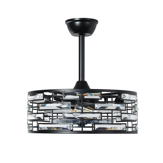 Semi Flush Mount Crystal Lantern Ceiling Fan with Light