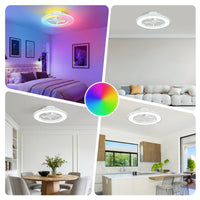 Modern White Low-Profile Flush Mount Ceiling Fan with RGB LED Light – 20 Inch