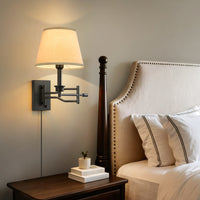 Modern Linen Shade Swing Arm Wall Sconce – 1-Light Dimmable Plug-In