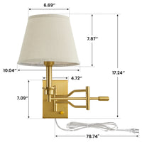 Modern Linen Shade Swing Arm Wall Sconce – 1-Light Dimmable Plug-In