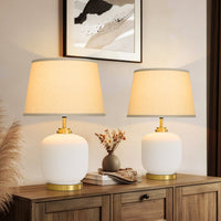 Farmhouse Rounded Ceramic Table Lamp with Linen Shade – 23 Inch
