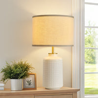 Farmhouse Textured Ceramic Table Lamp with Linen Shade – 23 Inch