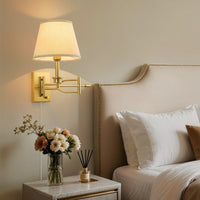 Modern Linen Shade Swing Arm Wall Sconce – 1-Light Dimmable Plug-In
