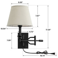 Modern Linen Shade Swing Arm Wall Sconce – 1-Light Dimmable Plug-In
