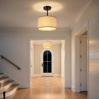 Modern Fabric Drum Ceiling Light – 12/16 Inch, 1-Light/3-Light