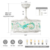 Vintage Patterned Resin Caged Ceiling Fan with Light – 20 Inch, 6-Light