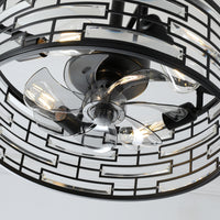 Semi Flush Mount Crystal Lantern Ceiling Fan with Light