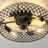 Black Crystal Caged Ceiling Fan with Light – 20 Inch