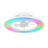 Modern White Low-Profile Flush Mount Ceiling Fan with RGB LED Light – 20 Inch