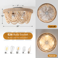Boho Wood Bead Caged Ceiling Fan with Light – 20 Inch, 4-Light